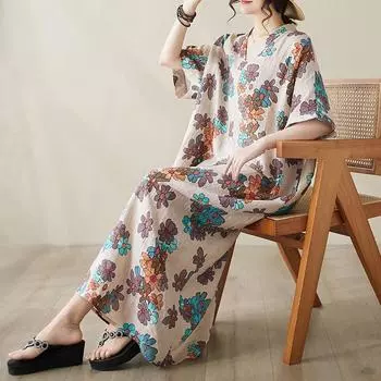 DIMANAF женское 2024 плюс размер весна лето платье оверсайз стиль пляжное элегантное длинное платье с цветочным принтом оверсайз базовое свободное платье плюс размер 9035