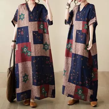 DIMANAF женское 2024 плюс размер весна лето платье оверсайз стильное пляжное элегантное длинное платье с цветочным принтом оверсайз базовое свободное платье больших размеров 9019