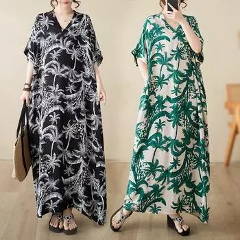 DIMANAF женское 2024 плюс размер весна лето платье оверсайз стильное пляжное элегантное длинное платье с цветочным принтом оверсайз базовое свободное платье больших размеров 9018