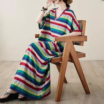 DIMANAF женское 2024 плюс размер весна лето платье оверсайз стиль пляжное элегантное длинное платье с цветочным принтом оверсайз базовое свободное платье плюс размер 9017