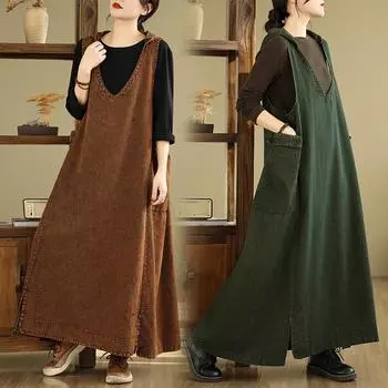 DIMANAF Женское 2025 Новое Летнее Джинсовое Платье Большого Размера Винтажное Элегантное Свободное Повседневное Базовое Платье С Капюшоном Макси L зелёный