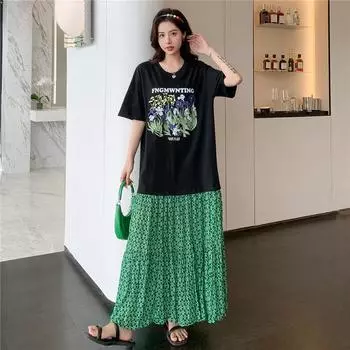 DIMANAF Женское 2025 Плюс Размер Новое Летнее Платье Модное Платье-Футболка Сращенные Базовые Длинные Свободные Платья Макси L зелёный