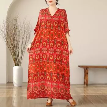 DIMANAF, женское длинное платье больших размеров, новинка 2024 года, летнее стильное льняное свободное платье с короткими рукавами и круглым вырезом, новинка 1325
