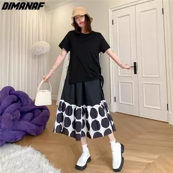 DIMANAF женское длинное платье летнее плюс размер модное черное с принтом свободная повседневная женская одежда больших размеров