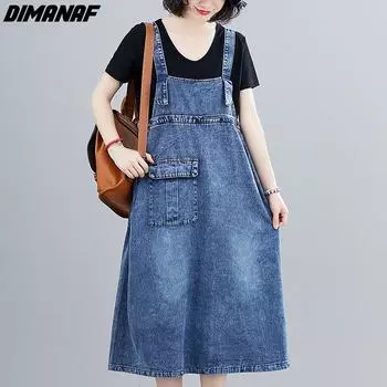 DIMANAF женское летнее платье 2023, джинсовое платье без рукавов, элегантное длинное платье, свободные синие базовые платья, новинка