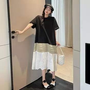 Dimanaf Женское летнее платье-рубашка больших размеров с коротким рукавом, свободного покроя, свободного покроя, свободного покроя, 2025 года, новое L чёрный