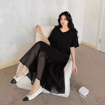 Dimanaf Женское летнее платье-рубашка больших размеров с коротким рукавом, свободного покроя, свободного покроя, свободного покроя, 2025 года L чёрный