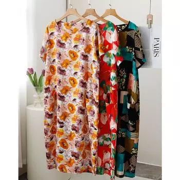 DIMANAF женское 2024 оверсайз летнее стильное платье элегантное длинное платье с цветочным принтом большого размера базовое свободное платье больших размеров