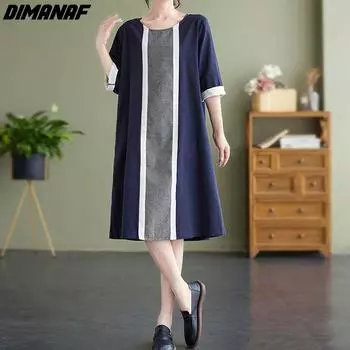 DIMANAF женское новое осеннее платье 2022 года, элегантное длинное платье в полоску, свободное платье, базовые платья с круглым вырезом