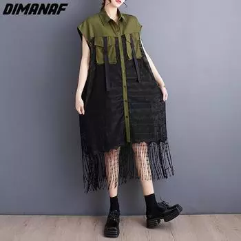 DIMANAF Женское платье больших размеров 2023, новое летнее стильное платье с круглым вырезом и цветочным принтом, свободное платье с зелеными карманами, базовые платья, новинка