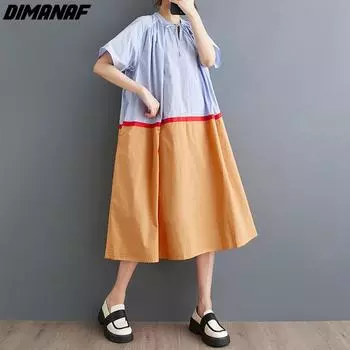DIMANAF Женское платье больших размеров 2024, новое летнее пляжное модное стильное платье, длинное свободное платье, повседневные платья трапециевидной формы из хлопка