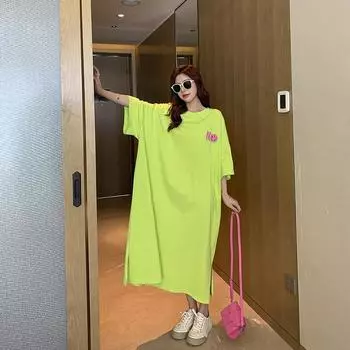 DIMANAF женское платье больших размеров 2024, новое летнее платье большого размера, повседневное длинное платье, винтажное базовое свободное длинное платье-футболка, платья