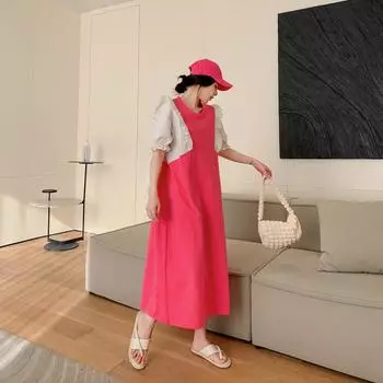 DIMANAF женское платье больших размеров, новинка 2024 года, летнее платье-футболка большого размера, повседневное платье, хлопковые свободные модные длинные платья с оборками на рукавах