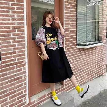 DIMANAF Женское платье больших размеров 2024, новое летнее платье оверсайз, повседневное платье, хлопковое базовое свободное платье с круглым вырезом, модные длинные платья-футболки