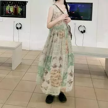 DIMANAF женское платье больших размеров 2024, новое летнее модное длинное платье без рукавов, повседневное свободное платье, красочные платья