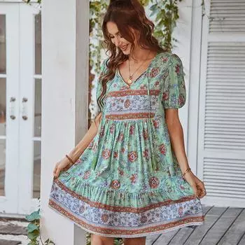 DIMANAF женское платье больших размеров, новинка 2024 года, летнее платье-рубашка большого размера с v-образным вырезом, повседневное свободное платье с цветочным узором, базовые длинные платья