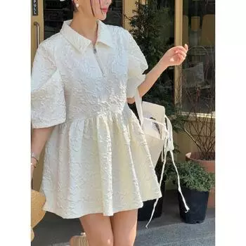 Dimanaf Женское платье больших размеров, новинка 2024 года, летнее однотонное хлопковое свободное пляжное платье с коротким рукавом, праздничные платья