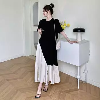 DIMANAF Женское платье больших размеров 2024, новое летнее стильное платье больших размеров, повседневное базовое длинное черное свободное платье