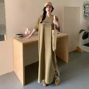 Dimanaf Женское платье больших размеров 2024, новое летнее стильное платье большого размера, хлопковое платье, повседневные базовые длинные платья, свободные