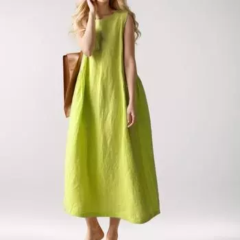 DIMANAF Женское платье больших размеров 2024, новое летнее стильное платье без рукавов, повседневное однотонное базовое длинное свободное платье L