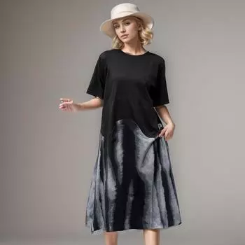 DIMANAF Женское платье больших размеров 2024, новое летнее стильное платье больших размеров, повседневное базовое длинное черное свободное платье