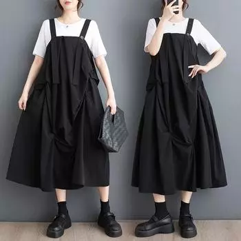 Dimanaf Женское платье больших размеров, новинка 2024 года, летнее однотонное свободное пляжное платье трапециевидной формы без рукавов, длинные платья черного цвета