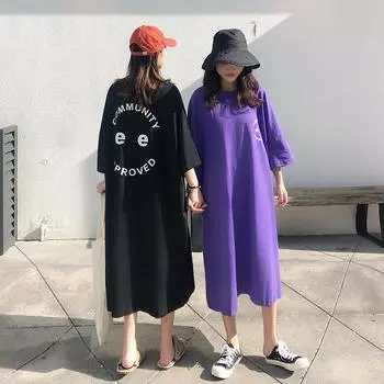 DIMANAF Женское платье больших размеров 2024, новое летнее платье оверсайз, повседневное платье, винтажное хлопковое базовое свободное платье с круглым вырезом, длинная футболка, платья