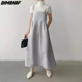 DIMANAF Женское платье больших размеров 2024, новое летнее пляжное платье, плиссированное свободное платье трапециевидной формы без рукавов, длинные платья