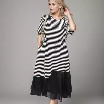 DIMANAF Женское платье больших размеров 2024, новое летнее стильное платье с поясом, повседневное базовое длинное черное свободное платье