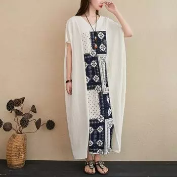 DIMANAF Женское платье больших размеров 2024, новое летнее стильное платье с v-образным вырезом и цветочным принтом, зеленое льняное базовое платье 5170