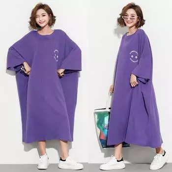 DIMANAF женское платье больших размеров 2024, новое летнее платье большого размера, повседневное платье с винтажным принтом, базовые свободные длинные футболки с круглым вырезом, платья