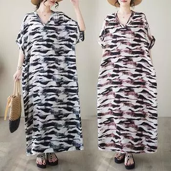 DIMANAF, женское платье больших размеров, новинка 2024 года, летнее длинное базовое богемное повседневное платье оверсайз с v-образным вырезом, винтажное платье-рубашка с короткими рукавами