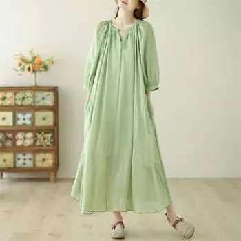 Dimanaf Женское платье больших размеров, новинка 2024 года, летнее длинное базовое повседневное льняное платье большого размера с короткими рукавами Fairycore Dress