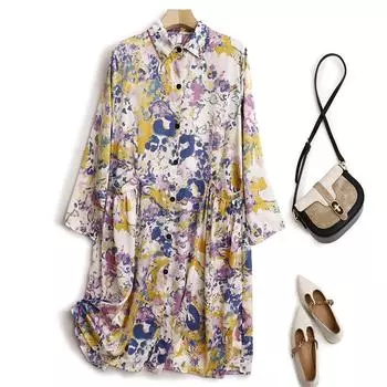 DIMANAF женское платье больших размеров 2024 весна лето оверсайз стиль элегантное платье с цветочным принтом винтажное базовое свободное платье миди