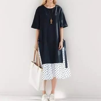 DIMANAF женское платье больших размеров, летний сарафан, модный хлопковый с принтом в горошек женский женский черный свободный пляжный наряд 2024 One Size чёрный