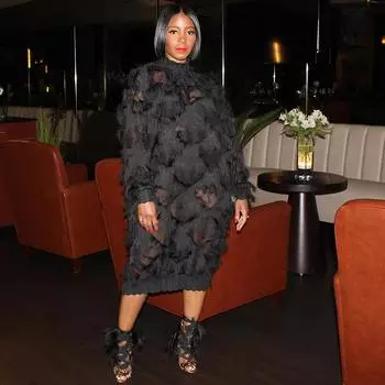 DIMANAF Женское платье больших размеров 2024, новое летнее стильное платье с длинным рукавом и круглым вырезом, свободное платье с цветочным принтом, базовое черное новое