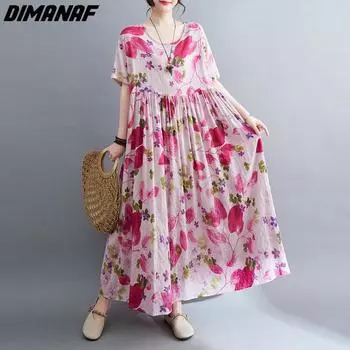 DIMANAF Женское платье больших размеров 2023, новое летнее стильное свободное платье, базовые платья, новое розовое платье большого размера one size розовый