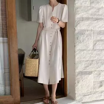 DIMANAF женское платье большого размера, новинка 2024 года, летнее длинное платье большого размера, повседневное элегантное свободное платье на пуговицах, однотонные длинные платья с оборками на рукавах