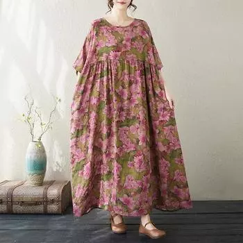 DIMANAF, женское повседневное платье больших размеров, новинка 2024 года, хлопковое летнее длинное базовое платье оверсайз с круглым вырезом и коротким рукавом