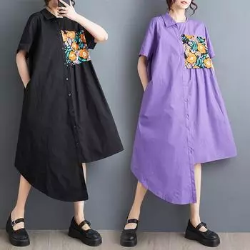 DIMANAF Женское повседневное платье больших размеров с круглым вырезом и круглым вырезом, новинка 2024 года с принтом, летнее длинное базовое платье с короткими рукавами