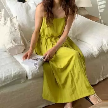 DIMANAF Женское повседневное свободное платье больших размеров 2024, новое летнее длинное платье без рукавов, однотонное элегантное базовое длинное платье