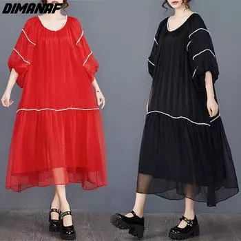 DIMANAF женское шифоновое платье больших размеров, новое летнее пляжное шифоновое платье больших размеров, элегантное длинное платье больших размеров, элегантные женские платья с бисером