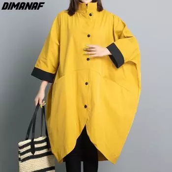DIMANAF женское весеннее пальто больших размеров 2024, женская одежда больших размеров, свободная стильная верхняя одежда на пуговицах, куртка с рукавами «летучая мышь»