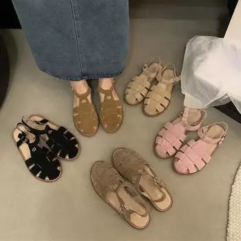 DIMANYU женские римские сандалии летние новые плоские ретро женские сандалии из натуральной кожи полые женские туфли в клетку 35