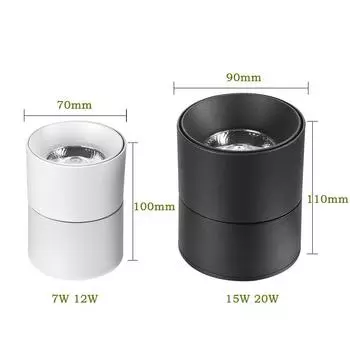 Dimmable LED Ceiling Light 7W 12W 15W 20W COB LED Down Light Foldable 360° Rotatable LED Spot Light 220V 110V 7W&Warm White чёрный