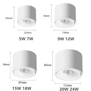 Dimmable LED downlight Ceiling light Surface mounted AC 7W 10W 12W Indoor white/black ceiling light Rotatable COB spot light 5W&Warm White&No dimming чёрный