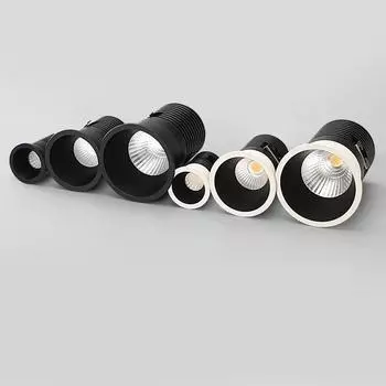 Dimmable Recessed Anti Glare COB LED Downlights 5W 7W 9W 12W LED Ceiling Lamps LED Ceiling Spot Lights Indoor Lighting AC85-220V 5W No dimming&Warm White чёрный