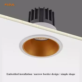Dimmable recessed round LED downlight COB spotlight 7W 9W 12W narrow side opening LED light indoor lighting 7W&3000K&No dimming чёрный