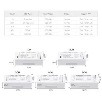 Диммируемый переключатель Tuya ZigBee 5 В - 24 В для умного дома CCT RGB RGBW RGBCCT LED контроллер работает с Bridge Tuya Gataway SmartThings DC5V-24V