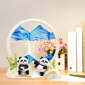 Динамичная картина из песка с игривой фигуркой панды синий